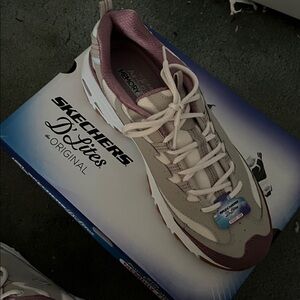 Ladies Skechers D’Lites Size 12. Grey/white/ purple .